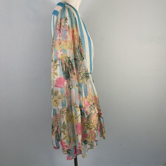 Rococo Sand Lily Drawstring Tassel Tie Floral Mini Dress Bell Sleeves Size Small - Picture 5 of 16
